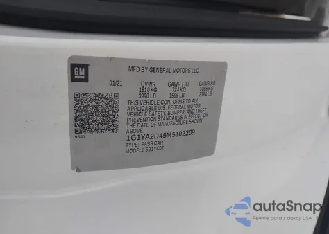 2021 Chevrolet Corvette Stingray Rwd 1Lt from USA, damaged, VIN 1G1YA2D45M5102209